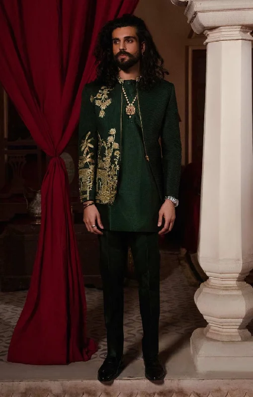 Pakistani Groom Dress in Kurta Trouser Style with Coat Trousers Ceremony Elegant