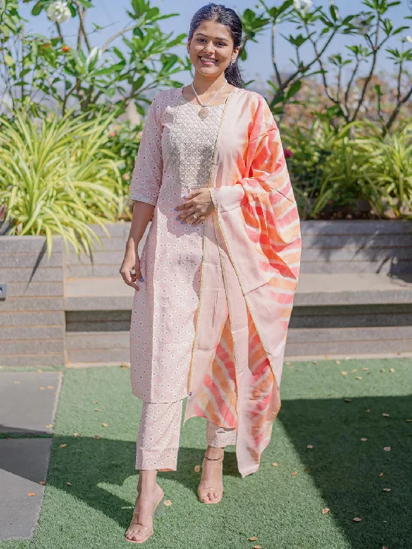 Peach Yoke Design Silk Blend Straight Kurta With Trousers & Dupatta Trousers Leather Faux Peach Yoke Design Silk Blend Straight Kurta With Trousers & Dupatta Trousers Leather Faux