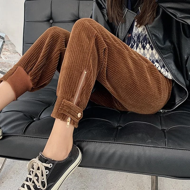 DressBetty - Winter Corduroy Pants Women Thick Warm Plus Size Fashion Zipper Elastic High Waist Pencil Pant Causal Loose Baggy Trousers Trousers practical durable DressBetty - Winter Corduroy Pants Women Thick Warm Plus Size Fashion Zipper Elastic High Waist Pencil Pant Causal Loose Baggy Trousers Trousers practical durable