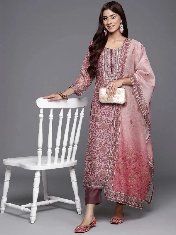 Mauve Yoke Design Silk Blend Straight Kurta With Trousers & Dupatta Trousers Pleated Formal Mauve Yoke Design Silk Blend Straight Kurta With Trousers & Dupatta Trousers Pleated Formal