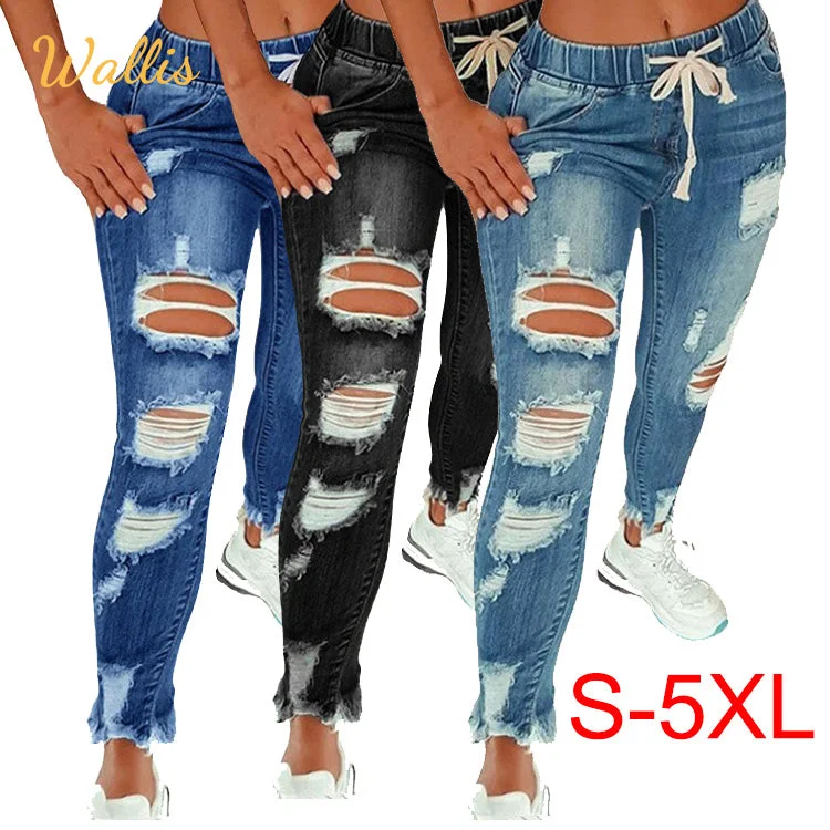 Drop Ship Plus Size Fashion Designer Baggy Female Blue Distressed Ripped Jeans Trouser High Quality Jean For Women Trousers Canvas Durable Drop Ship Plus Size Fashion Designer Baggy Female Blue Distressed Ripped Jeans Trouser High Quality Jean For Women Trousers Canvas Durable