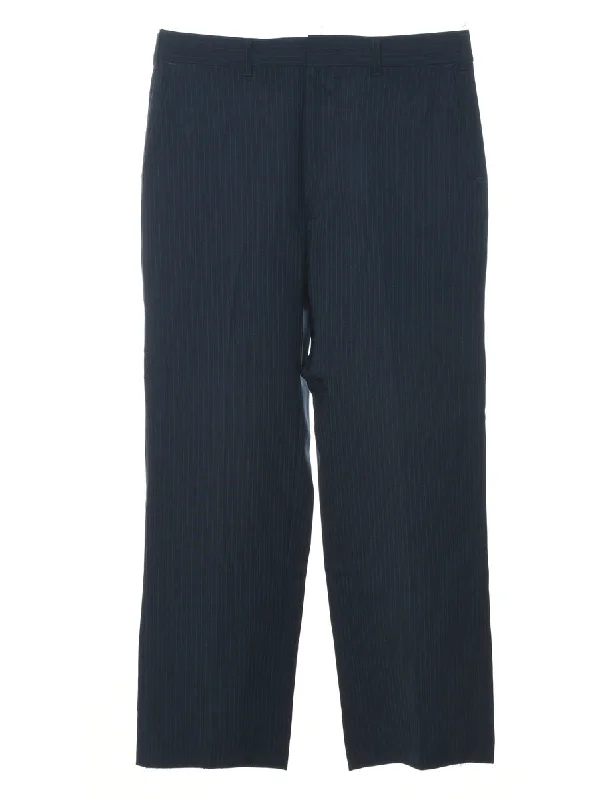 Stripy Pattern Navy Casual Trousers - W32 L28 Trousers Running Lightweight