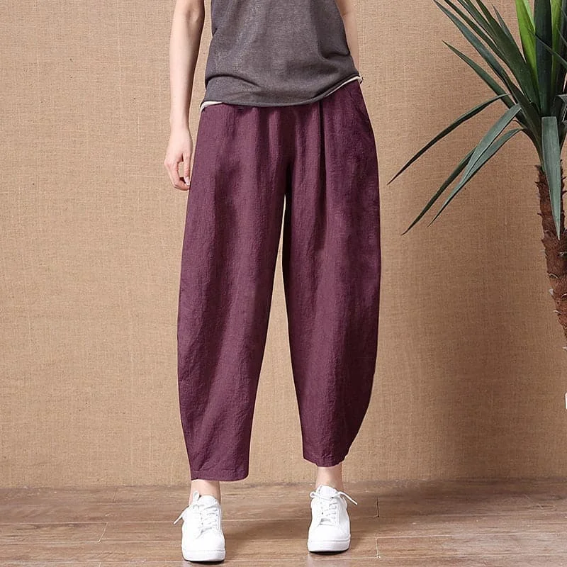 DressBetty - ShiMai Women's Cotton Linen Pants Elastic Waist Vintage Trousers Lady Loose Casual Pants S-2XL Retro Literary Cotton Trousers Trousers chic fashionable DressBetty - ShiMai Women's Cotton Linen Pants Elastic Waist Vintage Trousers Lady Loose Casual Pants S-2XL Retro Literary Cotton Trousers Trousers chic fashionable