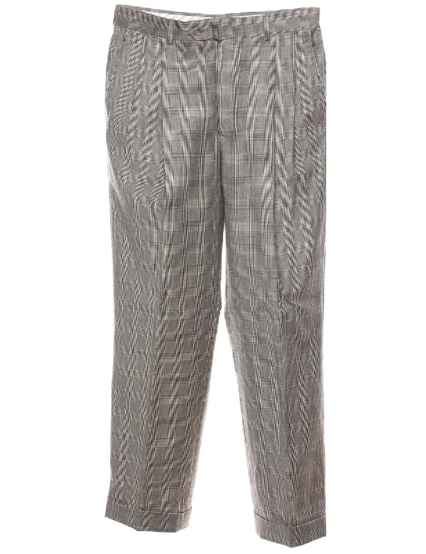 Wool Checked Pattern Grey Classic Trousers - W32 L30 Trousers Palazzo Wide Leg