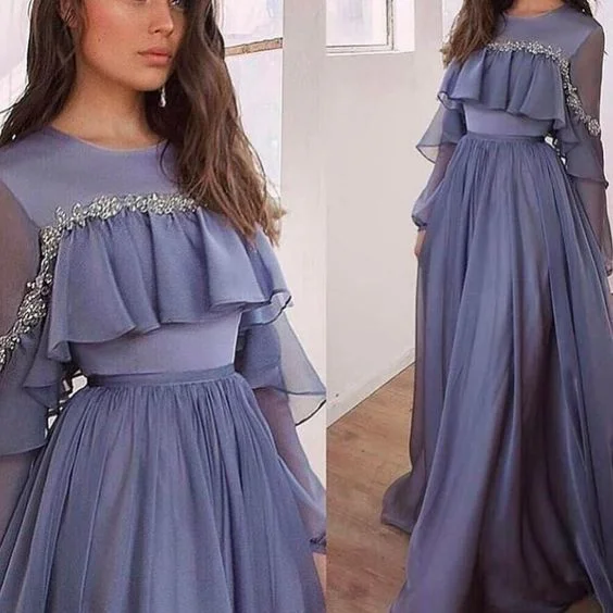 Chiffon prom dresses crew neckline long sleeve evening dresses beaded evening dress party dresses cg19477 Chiffon prom dresses crew neckline long sleeve evening dresses beaded evening dress party dresses cg19477