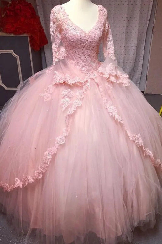 long sleeves quinceanera dresses,blush pink quinceanera dresses,ball gowns quinceanera dresses,sweet 16 prom dress   cg19599