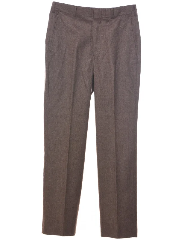 Wool Brown Trousers - W30 L29 Trousers Elastic Waist Soft
