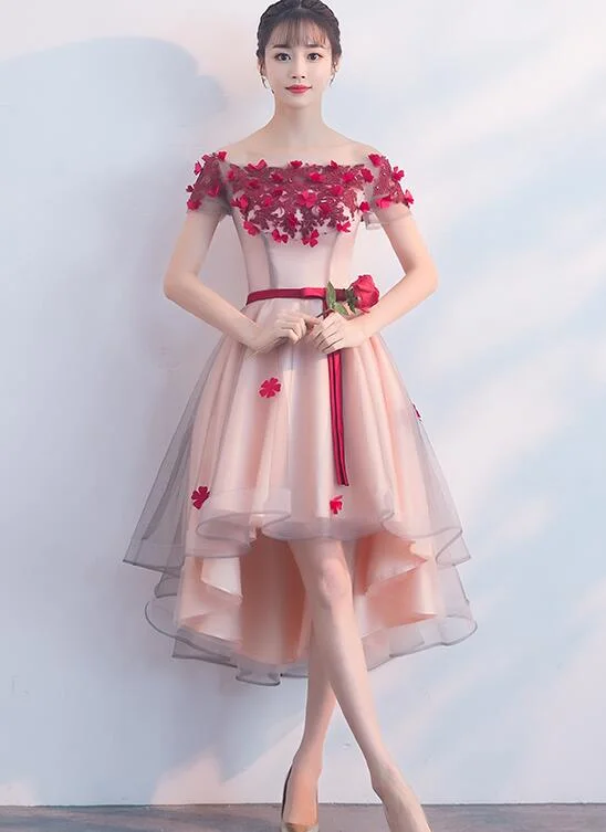 Lovely Flowers High Low Off Shoulder Prom Dress    cg19471