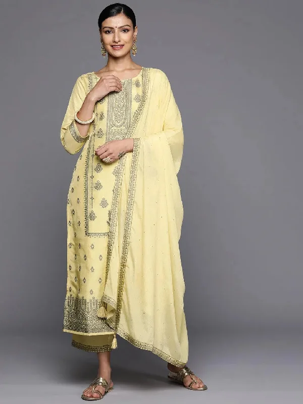 Yellow Woven Design Silk Blend Straight Kurta With Trousers & Dupatta Trousers Party Sparkling Yellow Woven Design Silk Blend Straight Kurta With Trousers & Dupatta Trousers Party Sparkling