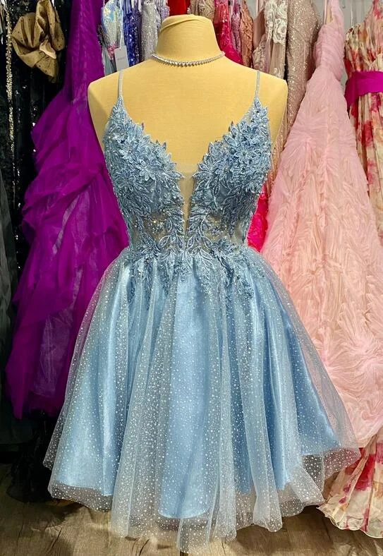 Straps A-line Short Homecoming Dress with Lace Top