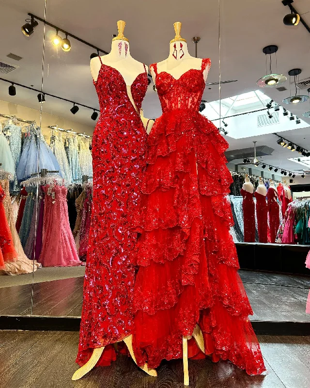 Elegant A-line Straps Lace Long Prom Dress Layered Formal Dress Evening Dress #JKP004 Elegant A-line Straps Lace Long Prom Dress Layered Formal Dress Evening Dress #JKP004