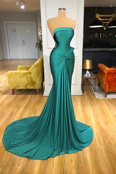 Glamorous Green Strapless Mermaid Long Prom Dress With Train,DP1115