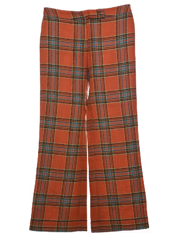 Wool Checked Pattern Trousers - W32 L31 Trousers Flared Retro