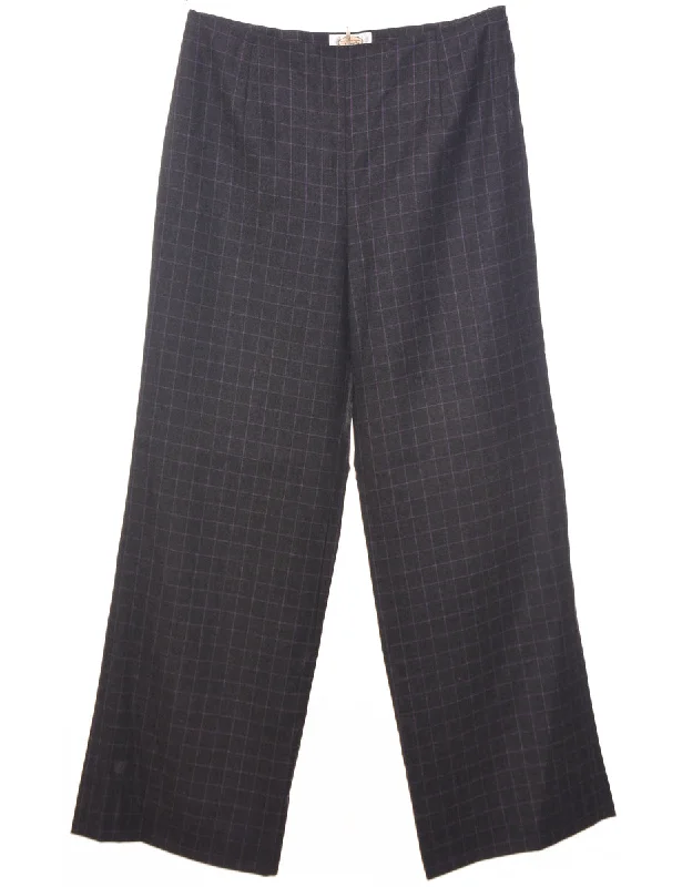 Wool Checked Pattern Trousers - W29 L29 Trousers Capri Summer