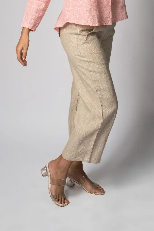 VERA Handloom Linen Beige Stripe Trousers Trousers Handmade Artisanal
