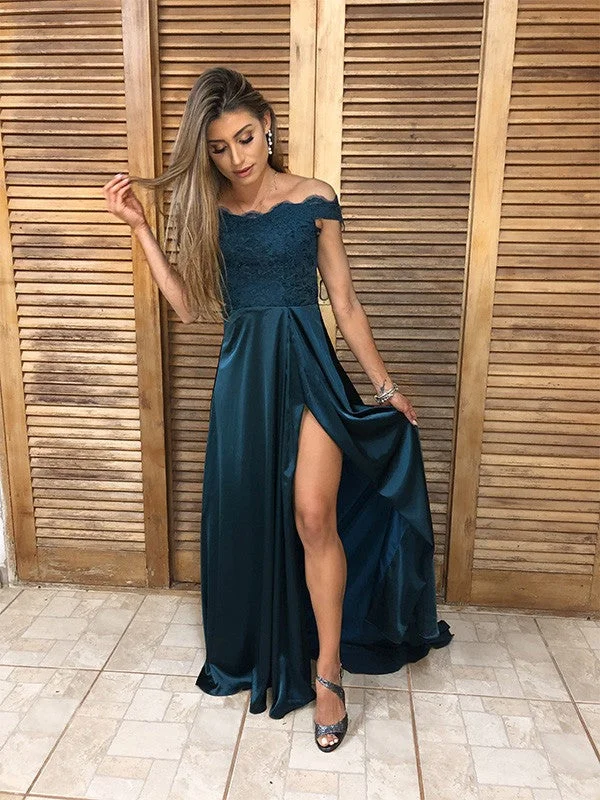 A-Line/Princess Silk like Satin Lace Off-the-Shoulder Sleeveless Sweep/Brush Train Dresses Prom Dress cg19523 A-Line/Princess Silk like Satin Lace Off-the-Shoulder Sleeveless Sweep/Brush Train Dresses Prom Dress cg19523