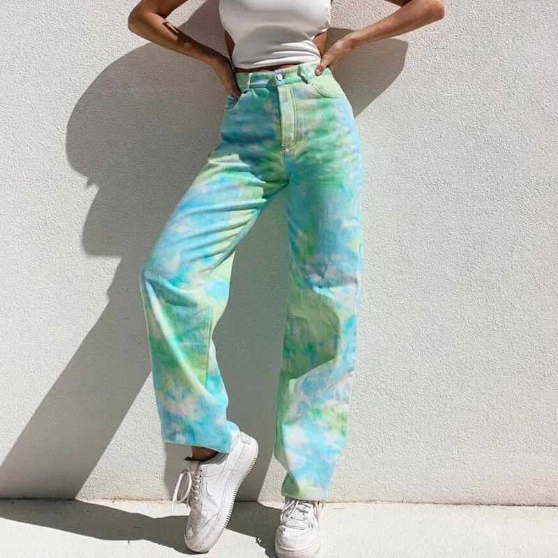 DressBetty - Streetwear Summer Rainbow Tie Dye Printed Jeans High Waist Straight Gradient Loose Denim Pants Y2K Wide Leg Jean Denim Trousers Trousers Favorite Customer DressBetty - Streetwear Summer Rainbow Tie Dye Printed Jeans High Waist Straight Gradient Loose Denim Pants Y2K Wide Leg Jean Denim Trousers Trousers Favorite Customer