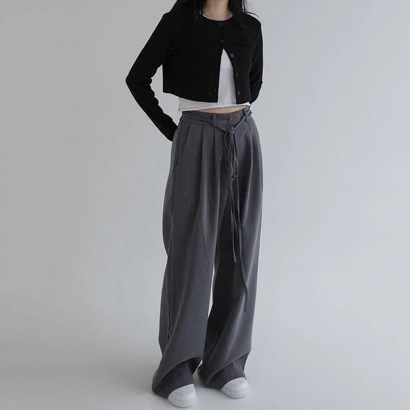 DressBetty - Women High Waist Wide Leg Long Suit Pants New Fashion Drawstring Loose Ladies Trousers Women Streetwear Casual Pantalones Trousers practical easy-care DressBetty - Women High Waist Wide Leg Long Suit Pants New Fashion Drawstring Loose Ladies Trousers Women Streetwear Casual Pantalones Trousers practical easy-care