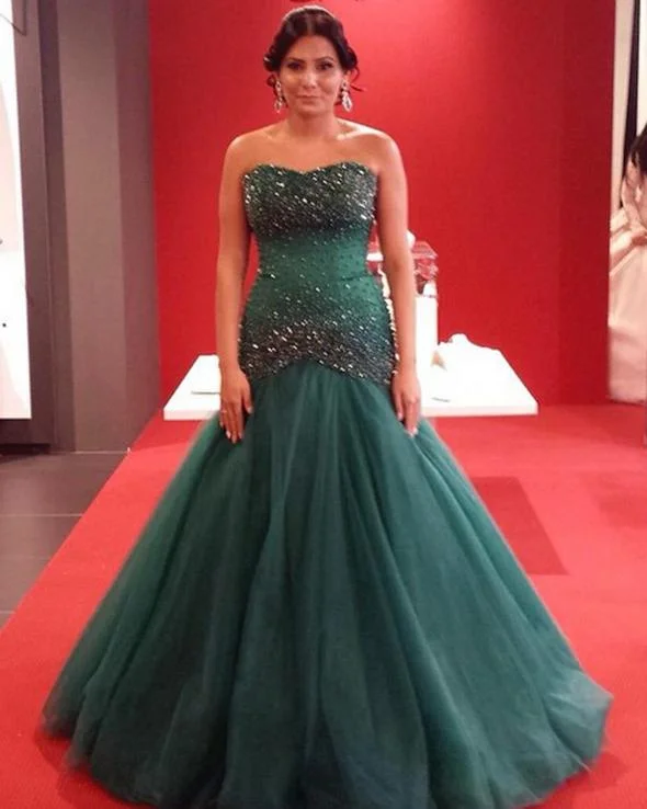 Mermaid Sweetheart Prom Dresses Tulle Crystal Beaded Prom Dress    cg19560