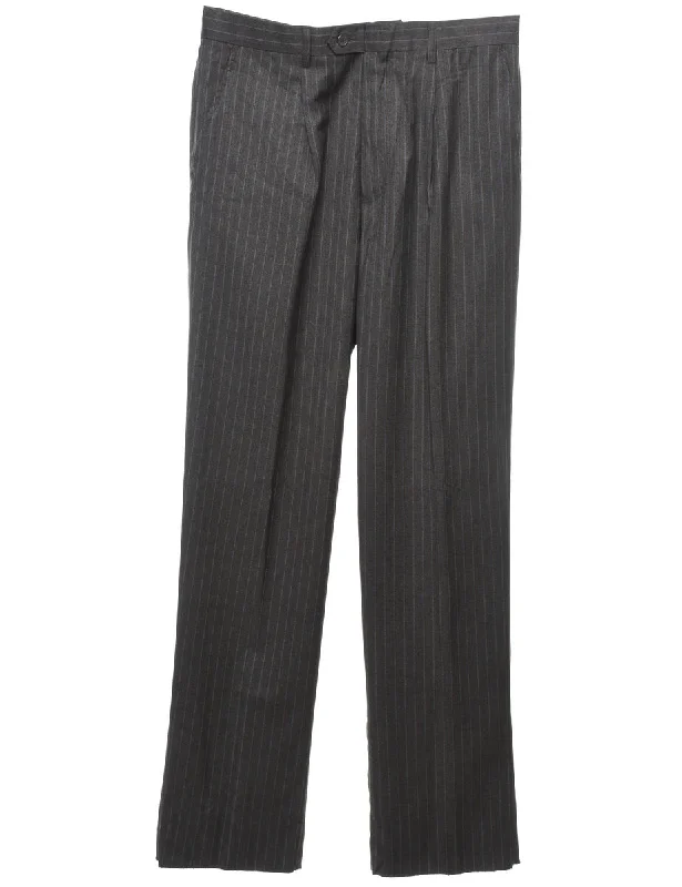 Striped Pattern Dark Grey Straight-Fit Trousers - W34 L35 Trousers Exclusive Limited