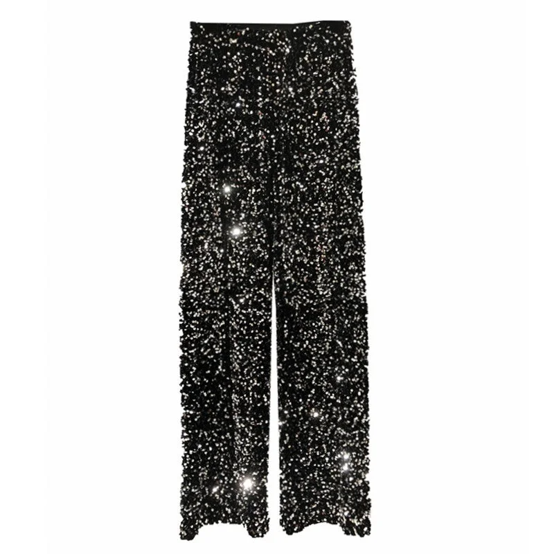 2023 Thickened Sequins Wide-leg Pants Drape Plus Size Mopping Trousers Shiny Long Straight Pants for Women Trousers versatile all-occasion