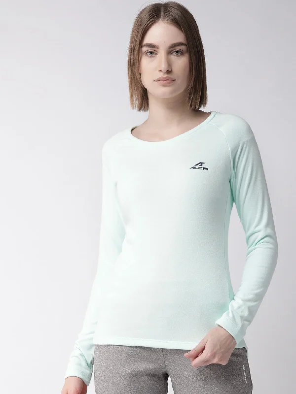 Alcis Women Sea Green Solid Round Neck Sporty T-shirt Notch Collar Peter Pan Collar Cowl Neck Alcis Women Sea Green Solid Round Neck Sporty T-shirt Notch Collar Peter Pan Collar Cowl Neck
