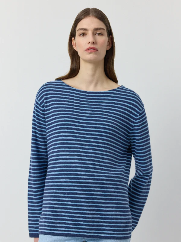 Breton Long Sleeve Tee - Indigo/Ice Blue Jersey Fabric Tulle Fabric Batik Fabric