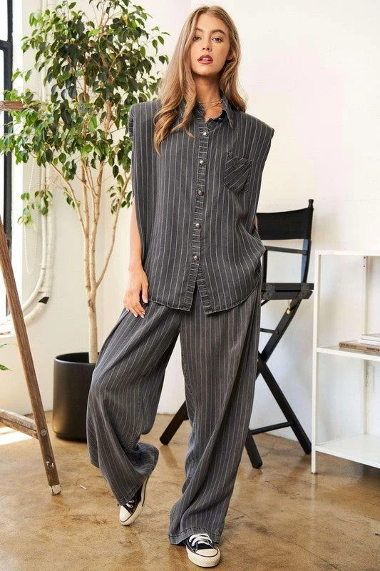 Davi & Dani Stripe Button Down Shirt and Long Pants Set Zippered Front Buttoned Front Snap Front Davi & Dani Stripe Button Down Shirt and Long Pants Set Zippered Front Buttoned Front Snap Front