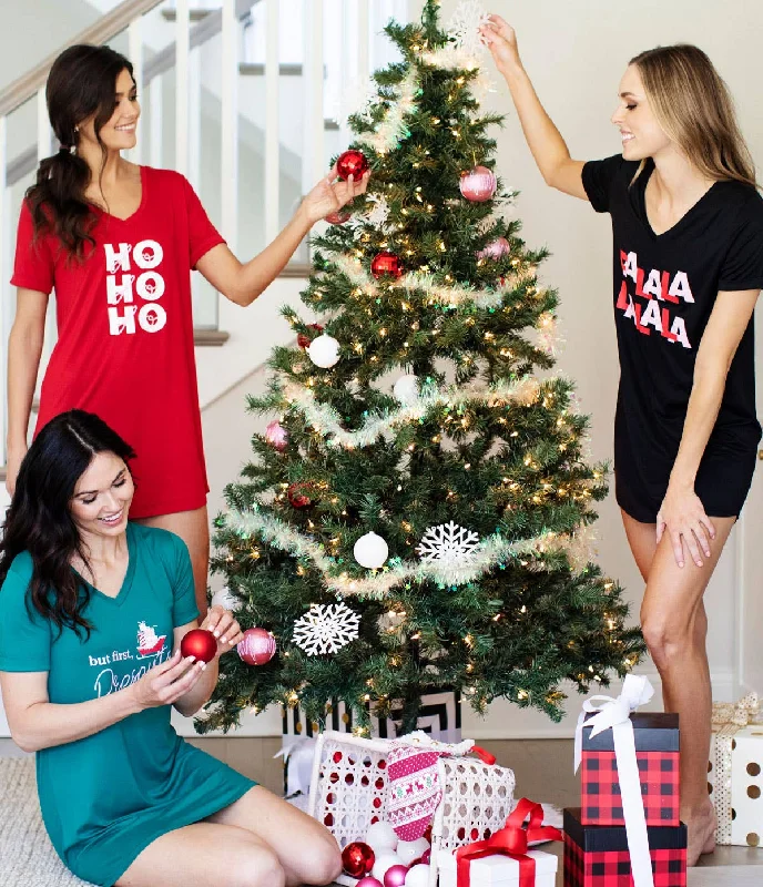 Holiday Sleep Shirt Notch Collar Peter Pan Collar Cowl Neck