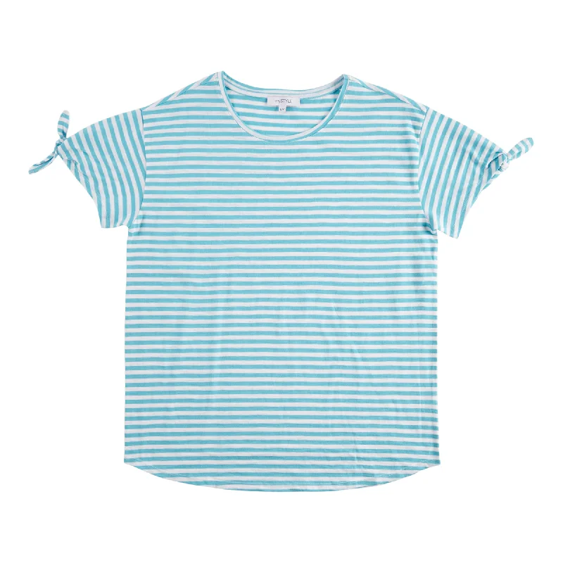 mySTYLE Women's Seaside Tie Sleeve T-Shirt Fitted T-Shirt Seamless Stretchy