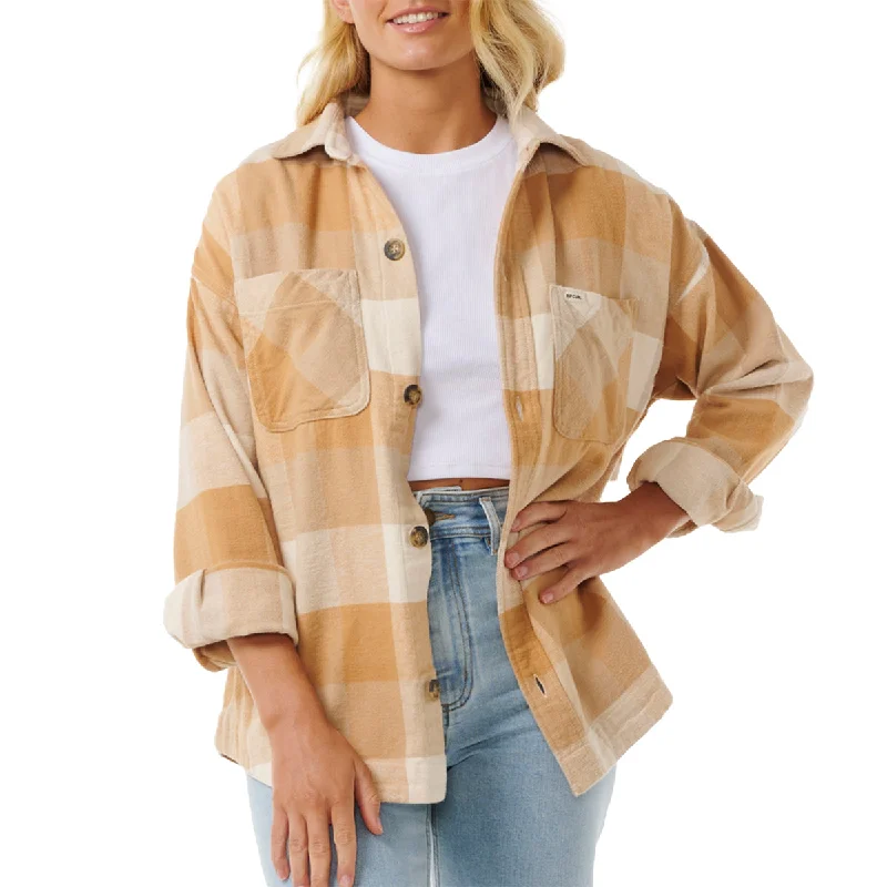 Rip Curl Women's La Isla Long Sleeve Button-Up Flannel Shirt Collared Crew Neck Turtle Neck Rip Curl Women's La Isla Long Sleeve Button-Up Flannel Shirt Collared Crew Neck Turtle Neck