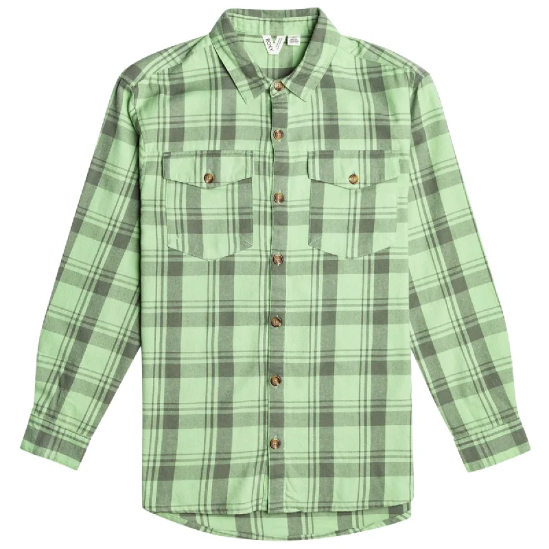 Roxy Women's Let It Go Long Sleeve Button-Up Flannel Shirt Denim Fabric Leather Fabric Suede Fabric