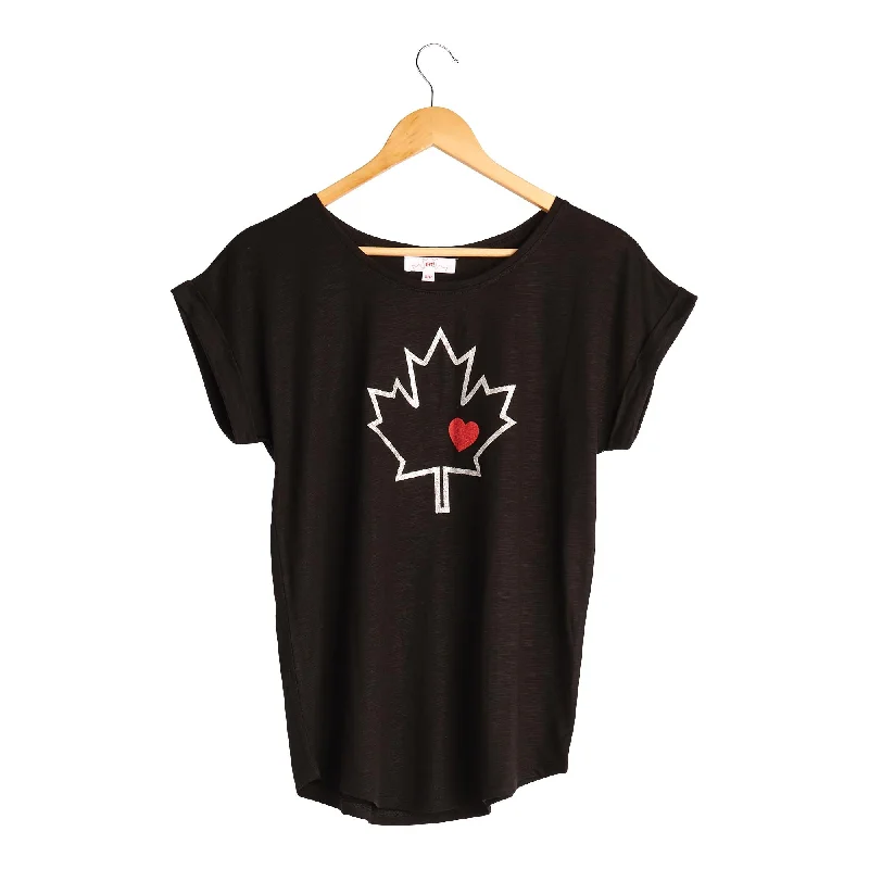Canada Eh! Women's Screen Printed Roll Sleeve T-Shirt Collared Crew Neck Turtle Neck Canada Eh! Women's Screen Printed Roll Sleeve T-Shirt Collared Crew Neck Turtle Neck