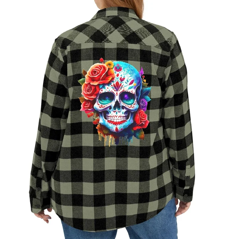 Get Ready to Make A Bold Statement In Our Skull Floral Checker Flannel Shirt for women! Faux Fur Fabric Real Fur Fabric Shearling Fabric Get Ready to Make A Bold Statement In Our Skull Floral Checker Flannel Shirt for women! Faux Fur Fabric Real Fur Fabric Shearling Fabric