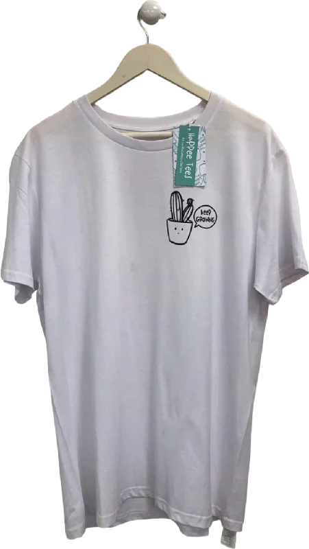 Happee Tees White 'Keep Growing' T-Shirt EU L Basic T-Shirt Crew Neck Short Sleeve