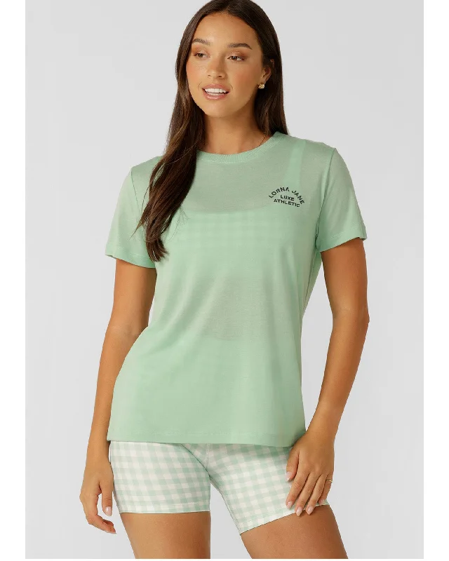 Lorna Jane Lotus T Shirt - Soft Mint Terry Blend Velvet Blend Canvas Blend